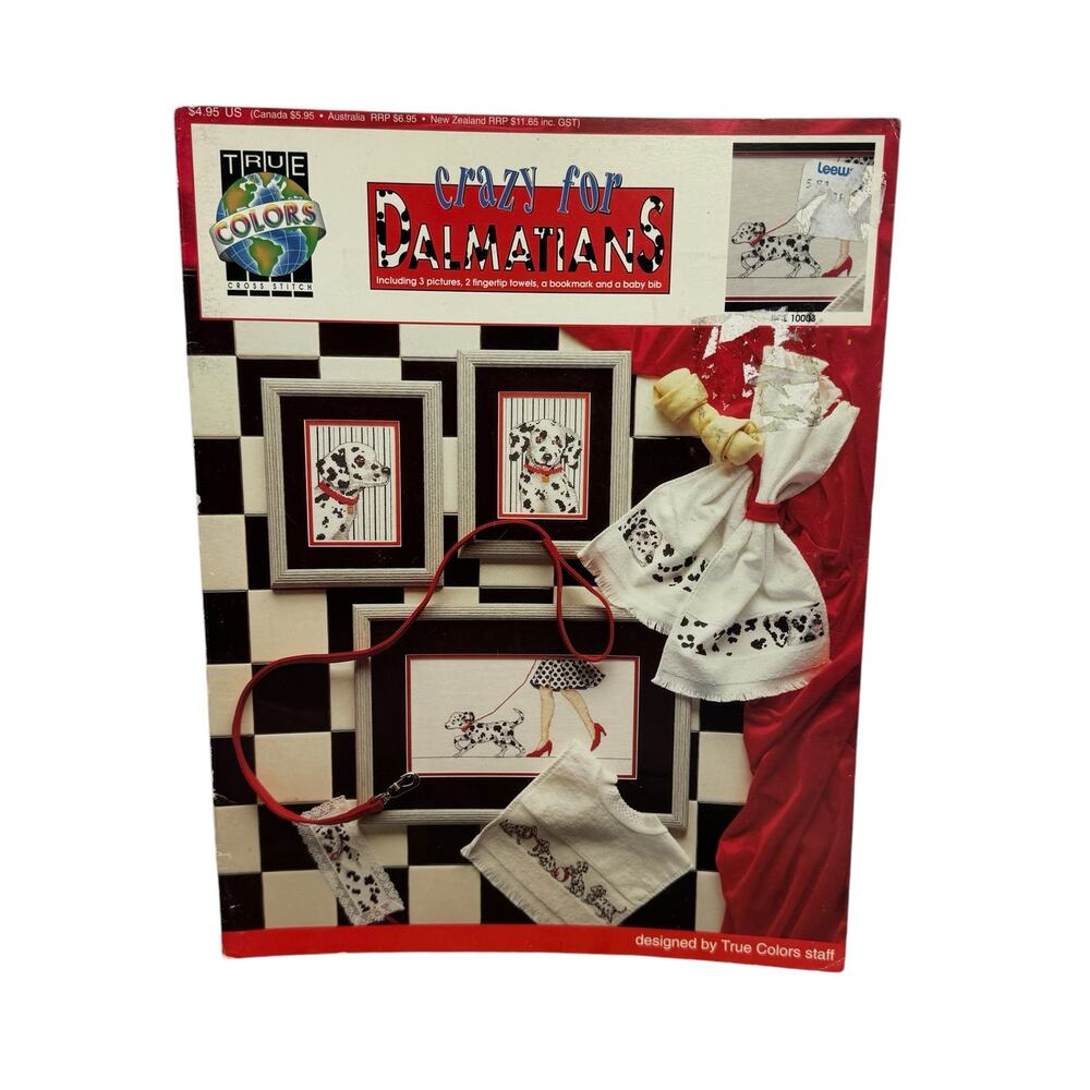 Vintage TRUE COLORS Crazy for Dalmatians Cross Stitch Pattern Book 1992 Dogs